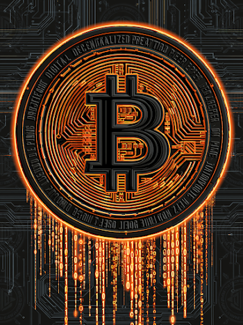 Futuristic Cryptocurrency Coin Emblem with Glowing Circuitry