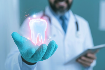 Futuristic Dental Care: Dentist with Holographic Tooth