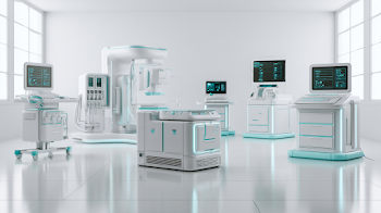 Futuristic Diagnostic Medical Equipment in Pristine Clinic