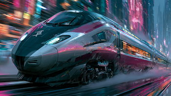Futuristic High-Speed Train in Neon City