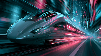 Futuristic High-Speed Train in Neon City Tunnel