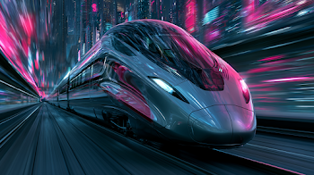 Futuristic High-Speed Train in Neon Urban Tunnel