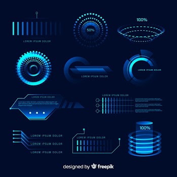 Futuristic holographic infographic element collection Free Vector