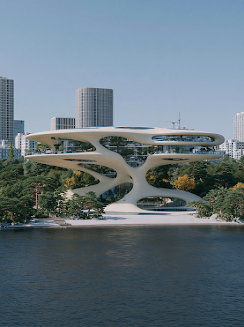 Futuristic Imaginary Architecture Overlooking Water