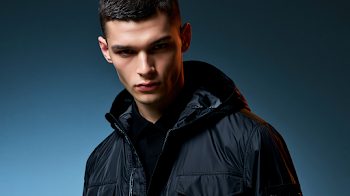 Futuristic Luxury Fashion Model in Stone Island Apparel