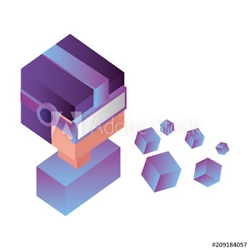 futuristic man with glasses virtual reality and cubes isometric design
