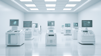Futuristic Medical Diagnostic Equipment in a Clean Clinic