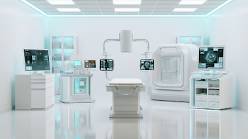 Futuristic Medical Diagnostic Equipment in Pristine Clinic