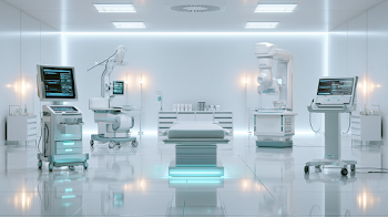 Futuristic Medical Equipment in a Pristine Clinic