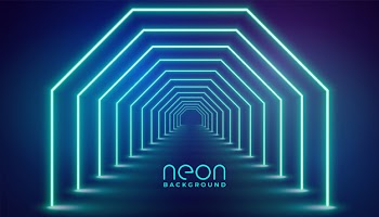 Futuristic neon geometric lights stage Free Vector