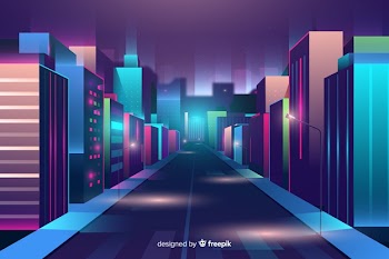 Futuristic night city background Free Vector