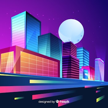 Futuristic night city background Free Vector