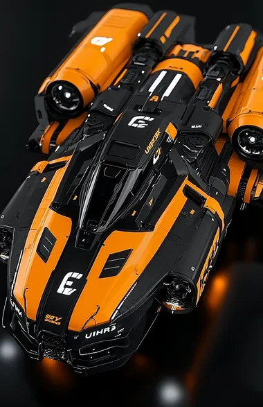 Futuristic Orange Sci-Fi Vehicle in Hyper-Realistic Detail Futuristic Orange Sci-Fi Vehicle in Hyper-Realistic Detail