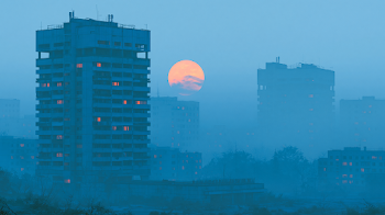Futuristic Russian Brutalist Landscape at Dusk