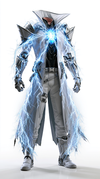 Futuristic Sci-Fi Combat Outfit with Electric Energy