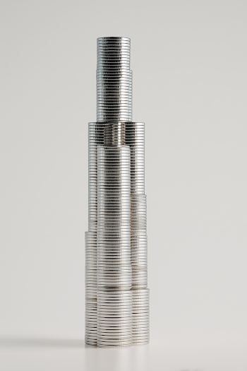 Futuristic Skyscraper Made of Metallic Coins