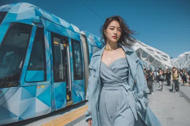 Futuristic Street Fashion Portrait of a Korean Woman in Urban Metropolis Futuristic Street Fashion Portrait of a Korean Woman in Urban Metropolis