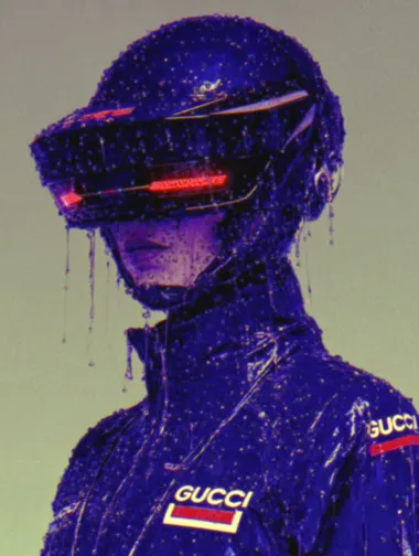Futuristic Synthwave Fashion Model with Gucci VR Headset Futuristic Synthwave Fashion Model with Gucci VR Headset
