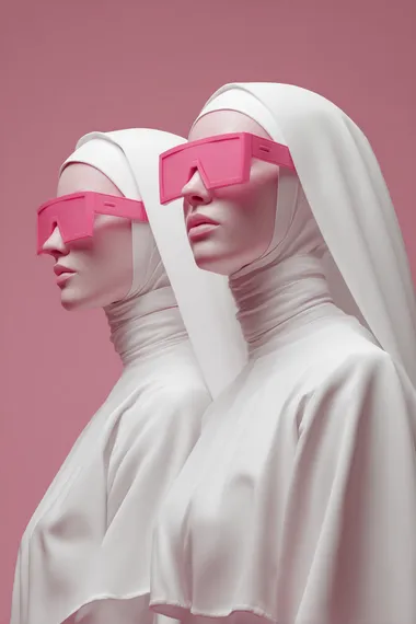 Futuristic Twin Holy Mary Portrait in Pink Monochrome Futuristic Twin Holy Mary Portrait in Pink Monochrome