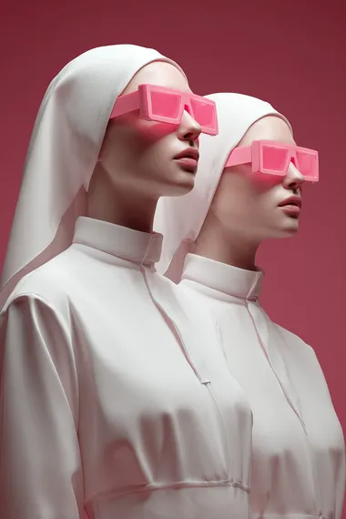 Futuristic Twin Holy Mary Portrait in Pink Monochrome Futuristic Twin Holy Mary Portrait in Pink Monochrome