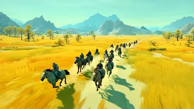 Galloping Cavalry Across Expansive Grasslands Galloping Cavalry Across Expansive Grasslands