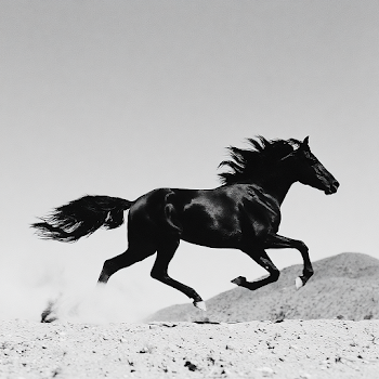Galloping Horse in the Desert Landscape
