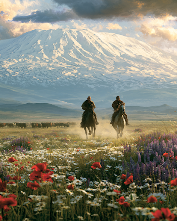 Galloping Horsemen in Springtime Golan Heights