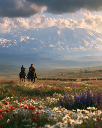 Galloping Horsemen in Springtime Golan Heights