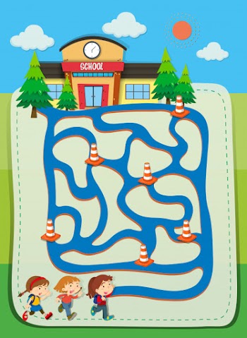 Game template with children going to school Free Vector