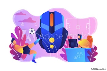 Gamer with headset at computer taking part in online football tournament