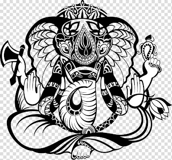 Ganesha Deity Line art Illustration, Tattoo transparent background PNG clipart