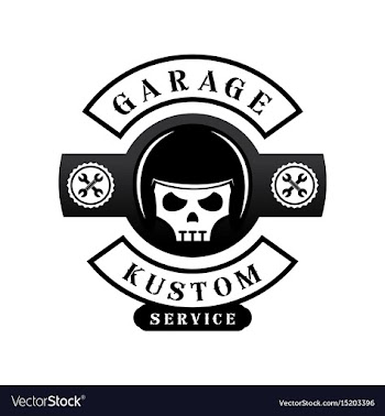 Garage custom logo with helmet on skull vector image