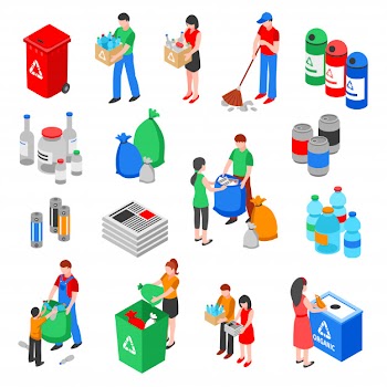 Garbage recycling elements set Free Vector
