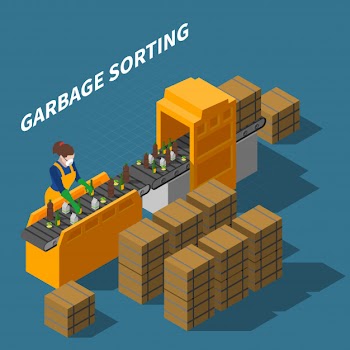 Garbage sorting isometric illustration Free Vector
