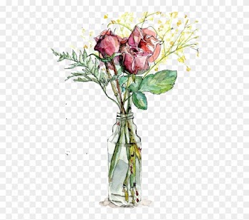 Garden Roses Vase Watercolor Painting Drawing Illustration - Flowers In Vase Watercolor Png