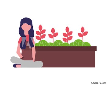 gardener woman with potted flower garden