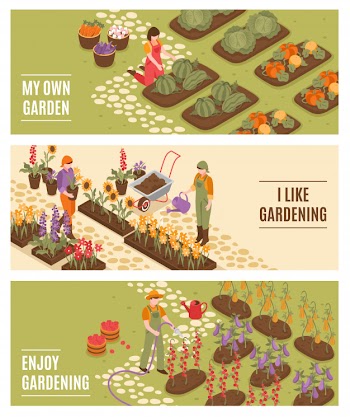 Gardening isometric banners set Free Vector