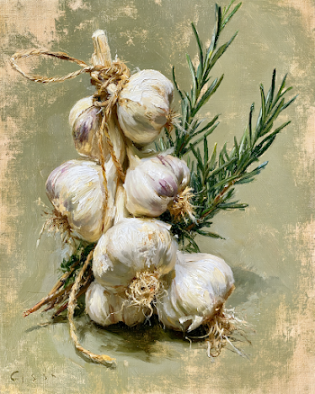 Garlic and Rosemary Still Life