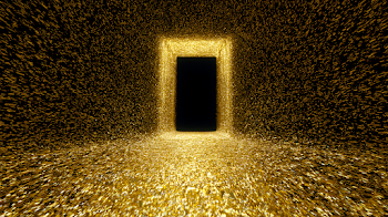 Gate of Light in a Black-and-Gold Void
