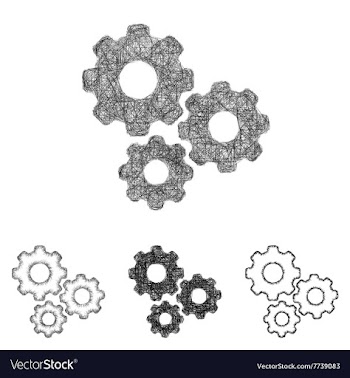 Gear icon set - sketch line art vector image