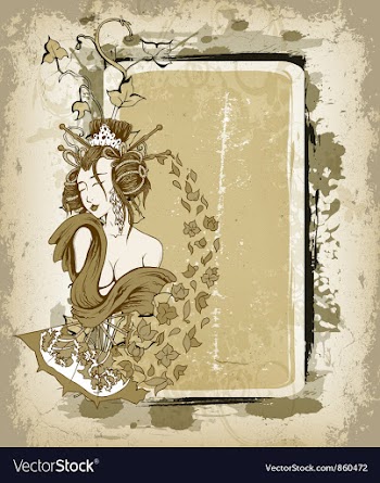 Geisha with floral grunge frame vector image