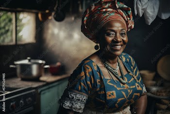 Generative AI. A female in her kitchen posing