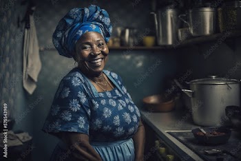 Generative AI. A pretty woman smiling in her kitchen