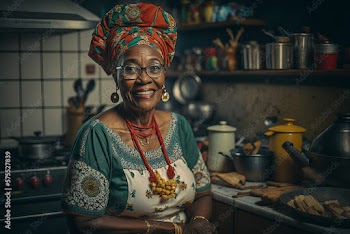Generative AI. A smiling woman in her kitchen