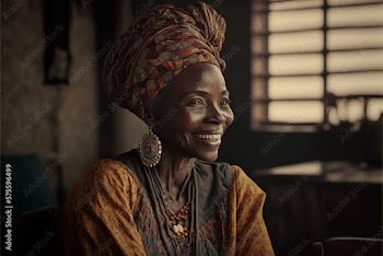 Generative AI. African mother smiling into space