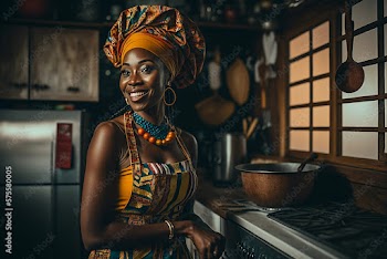 Generative AI. An african woman in a kitchen