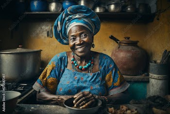 Generative AI. Elderly woman sitting in the kitchen