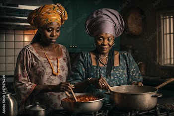 Generative AI. Igbo mother and daughter in the kitchen