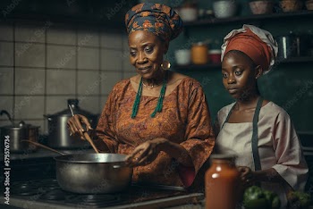 Generative AI. Igbo woman and daughter cooking