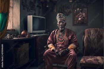 Generative AI. man sitting beside a tv